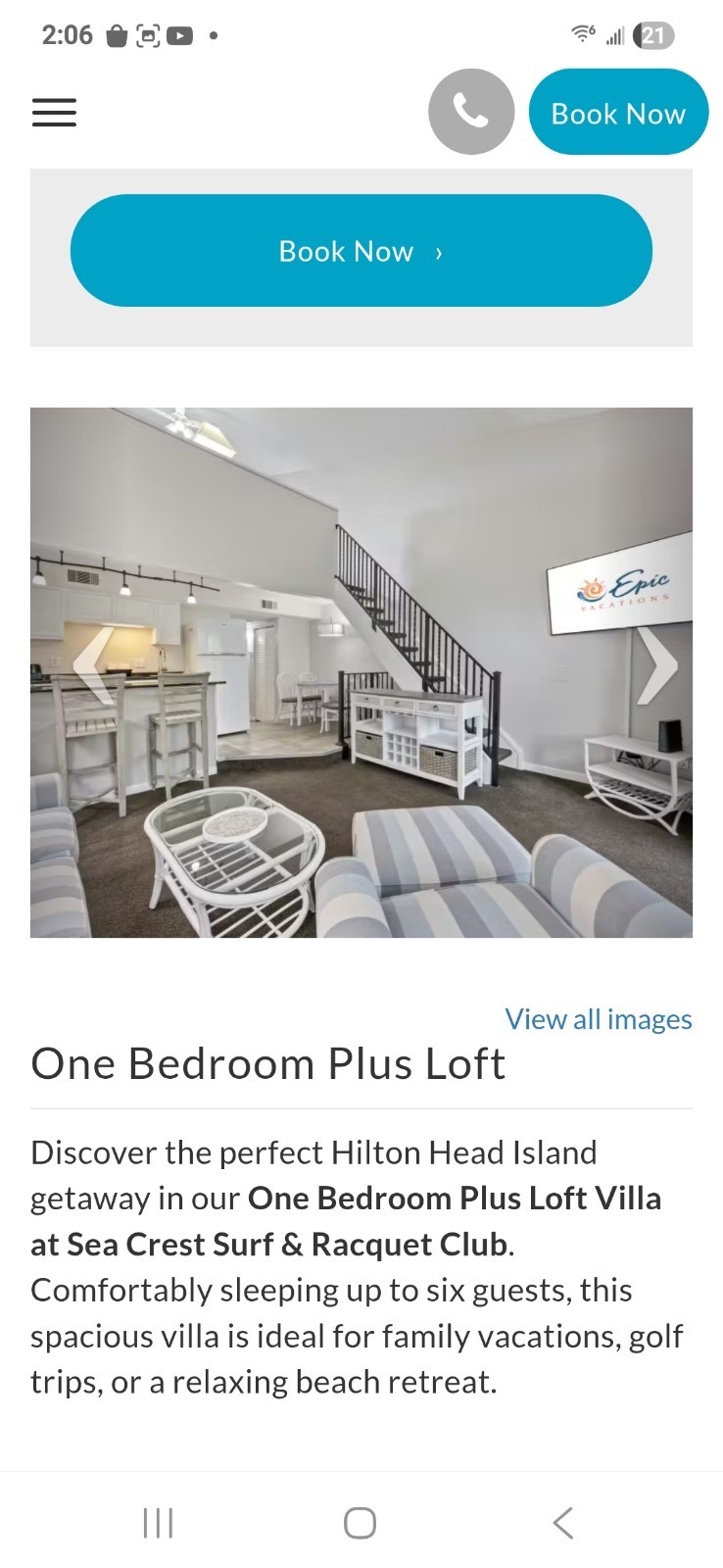Hilton Head Island 1 Bedroom Plus Loft Villa Vacation Rental, Sleeps 6, 1 Bath