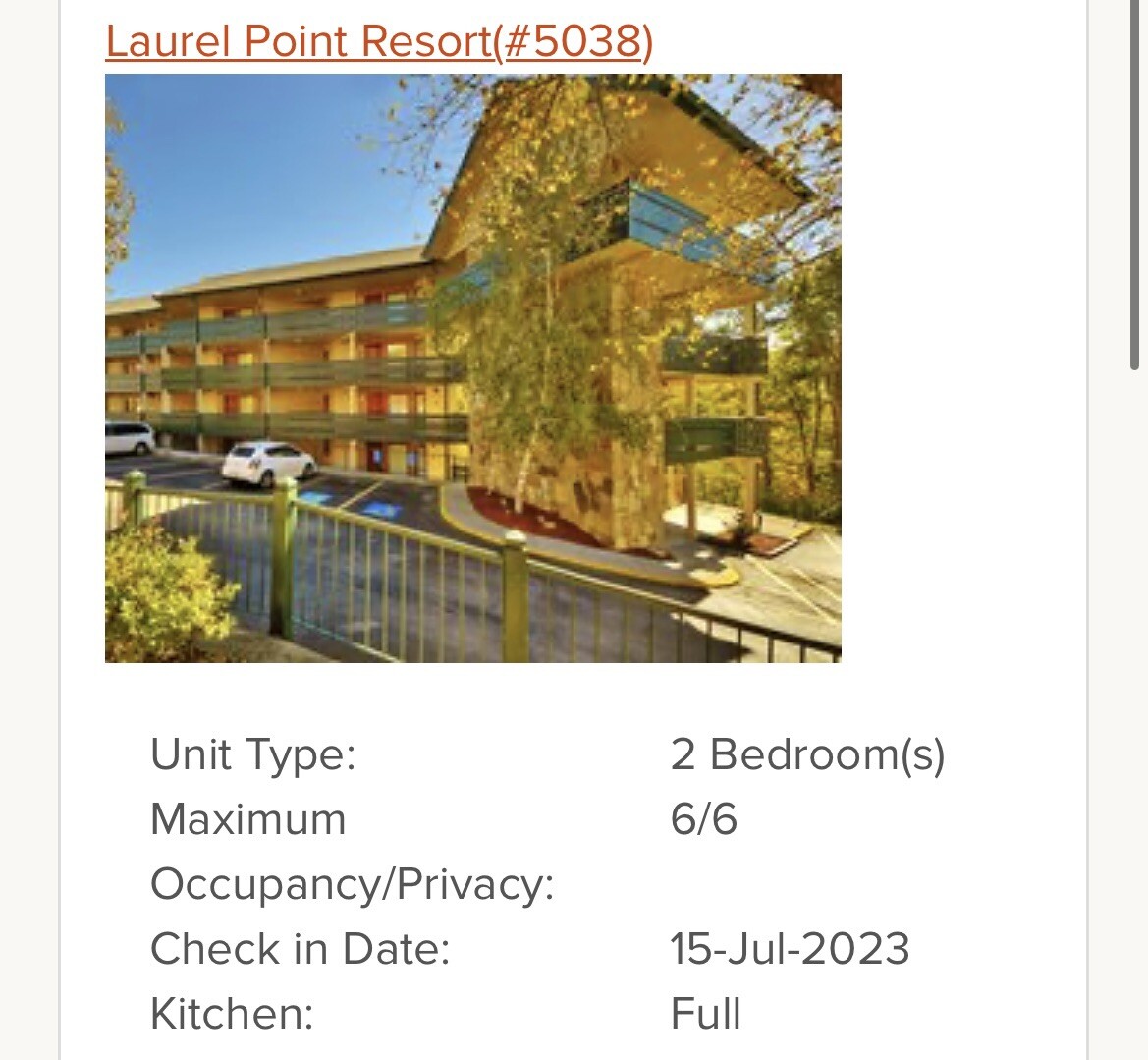 VACATION RENTAL GATLINBURG TN JULY15th-22nd 2/2 BED/BATH LAURAL POINT RESORT.