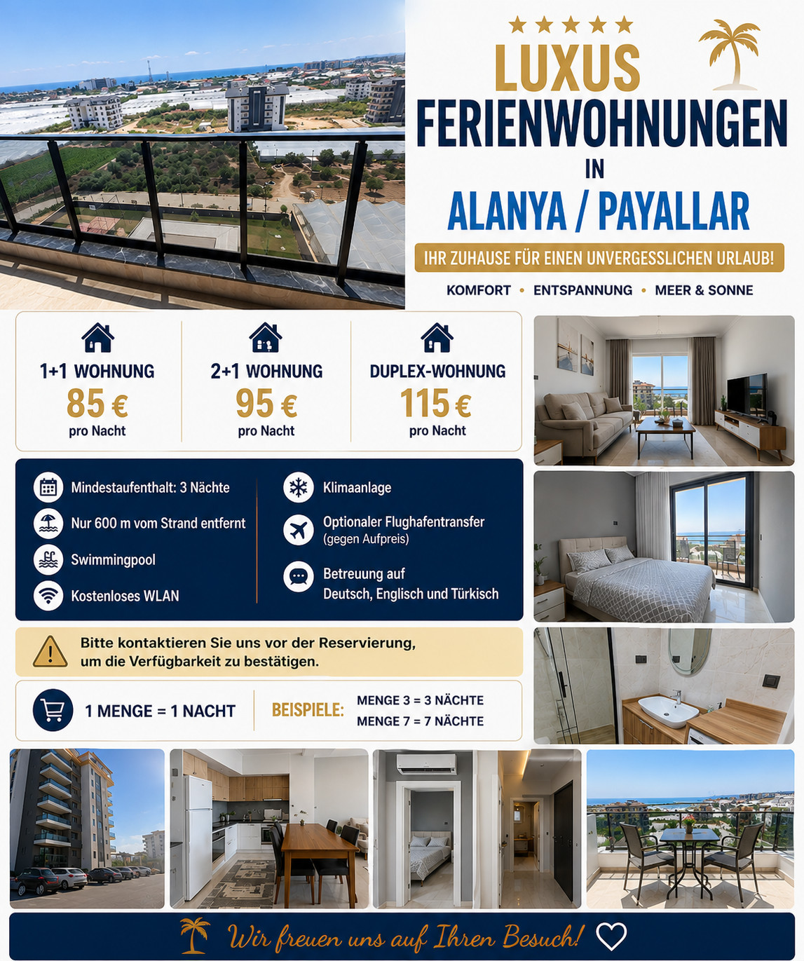 Daily Holiday Apartment Rental in Alanya | Sea View | Pool | 600m Beach