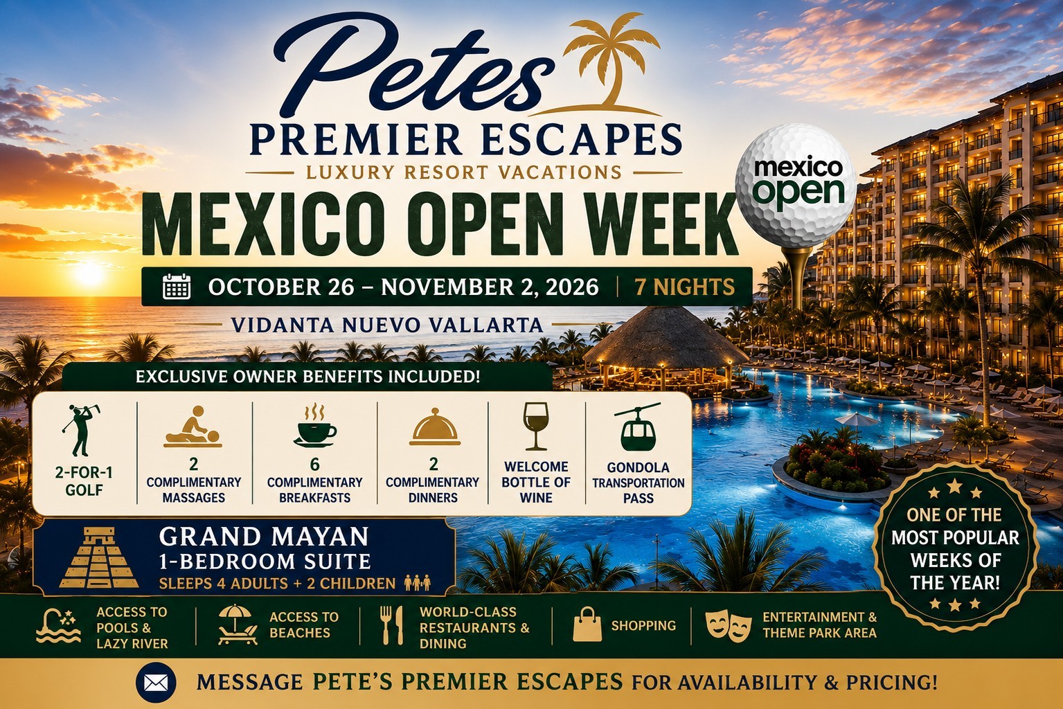 Grand Mayan Nuevo Vallarta Mexico | 1BR/1BA Suite | Oct 26-Nov 2 2026 7N