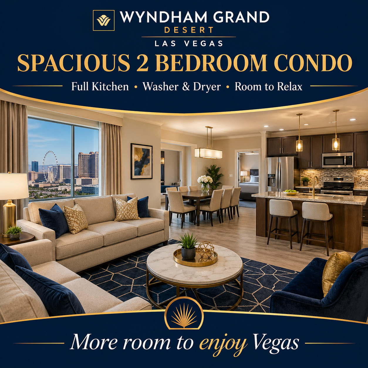 *Vegas NFR Weekend 2BR Condo Sleeps 8 Wyndham Grand Desert Checkin 12/9 4 Night