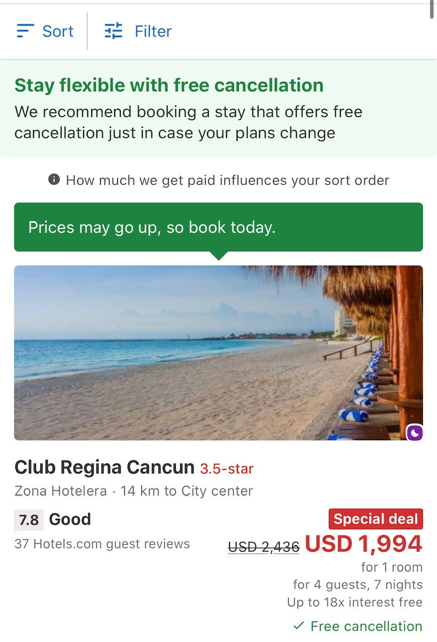 Hotels in Cancun – RCI – 7 nights – retail price $2000 – save!!!