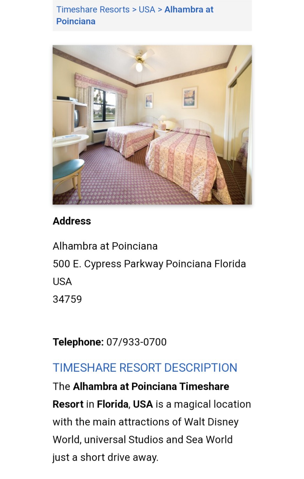 Timeshare for sale: Alhambra @Poinciana, Kissimmee, FL 2 bd, 2 bath 561-352-9508